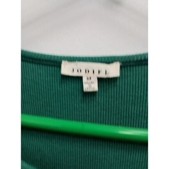 Jodifl Womens BOHO Top Medium Green Eyelet Yoke Tiered Sleeve Ribbed Casual - Picture 4 of 9